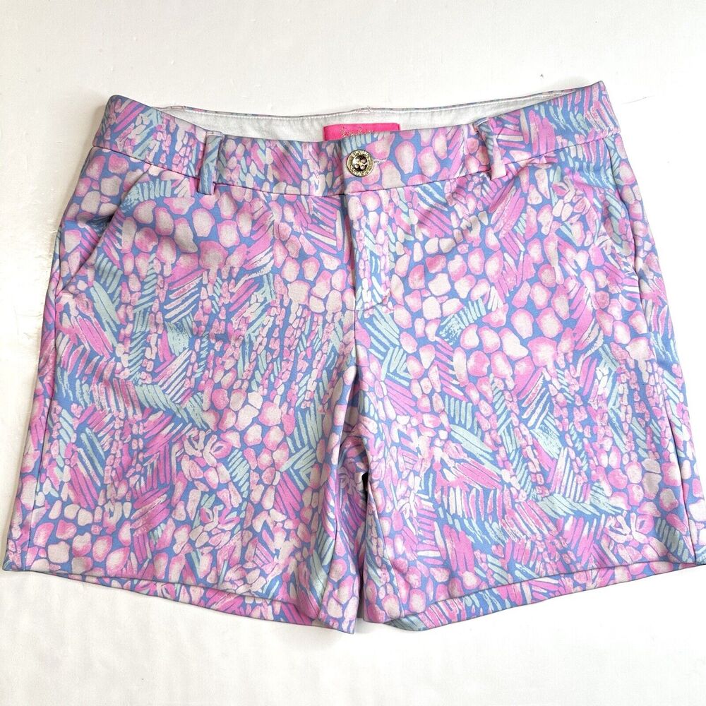 Lilly Pulitzer Shorts Jayne Knit Womens 8 Pink Sorbet Pattern Golf Barbie EUC